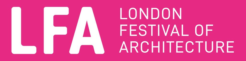 Lodon festival design pink and white logo, london architecture exhibition & event