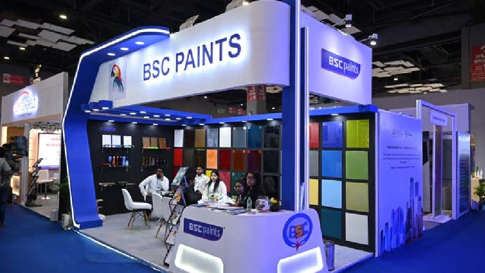 BSC paints booth at zak glass expo 2025 displaying colourful panels and paints samples at the zak 2025 event - glass technology trade fair show